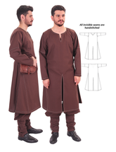 ARVID Brown Cotton Tunic - Medieval Viking Long Sleeve Handstitched Tunic